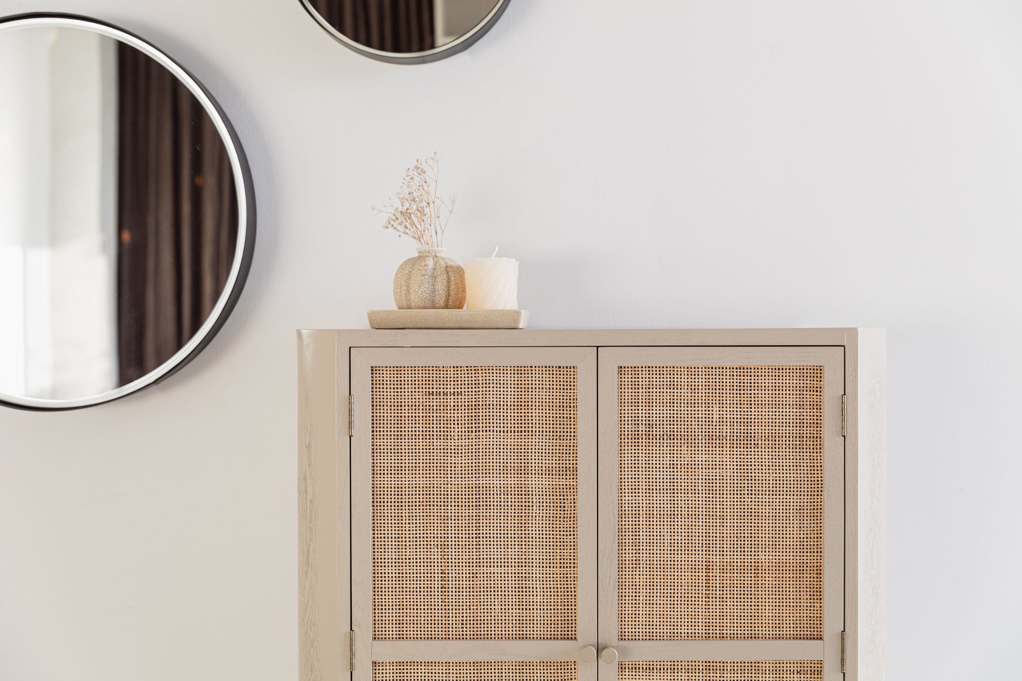 Amaya Beige Wood & Natural Rattan Cabinet